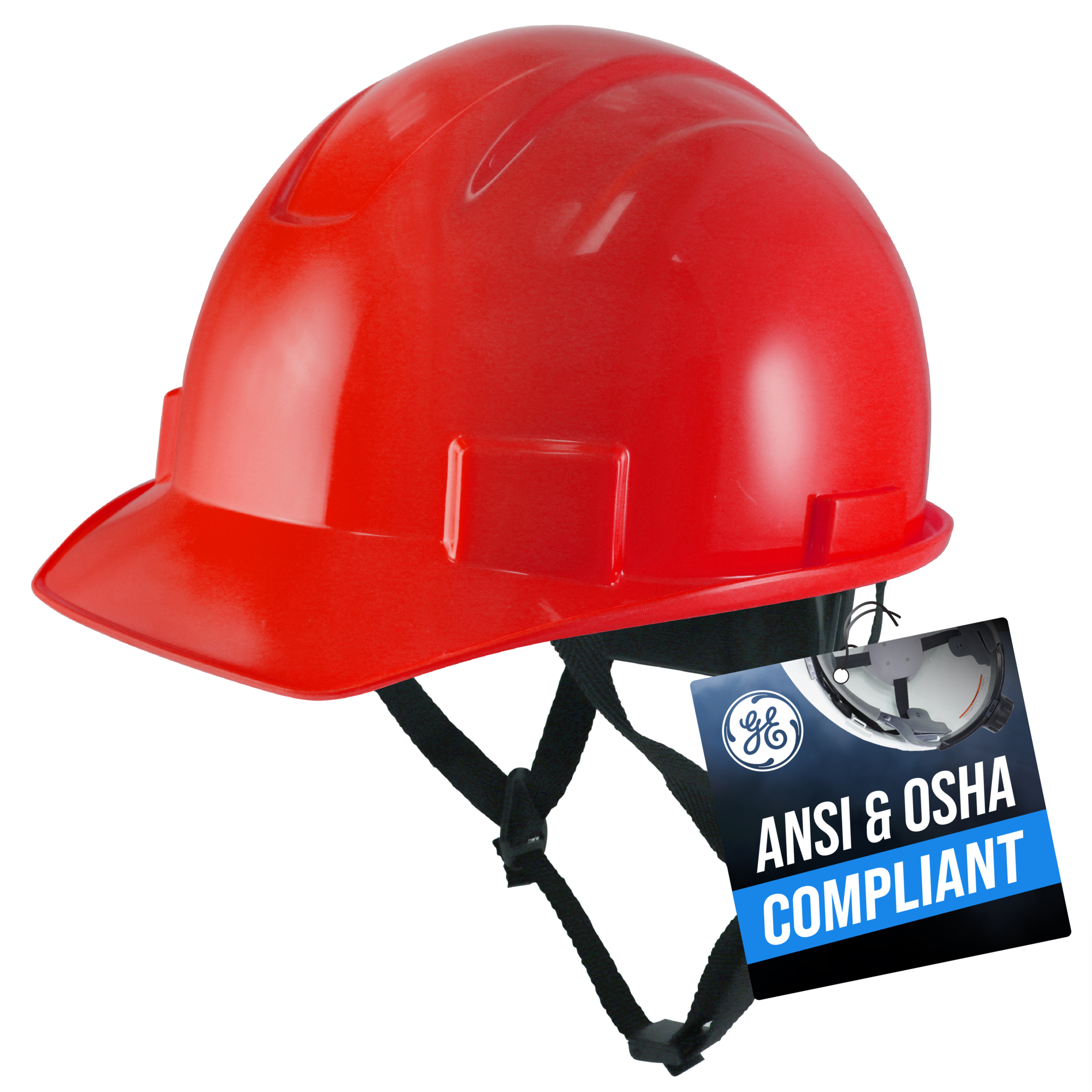 General Electric, Hard Hat Safety Helmet, NonVented, One Size, Red, Model# GH327R